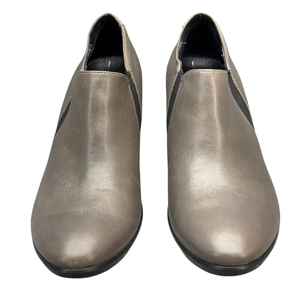 Ecco Shape 55 Taupe Leather Plateau Stack Heel Slip On Ankle Bootie Women 38/7.5